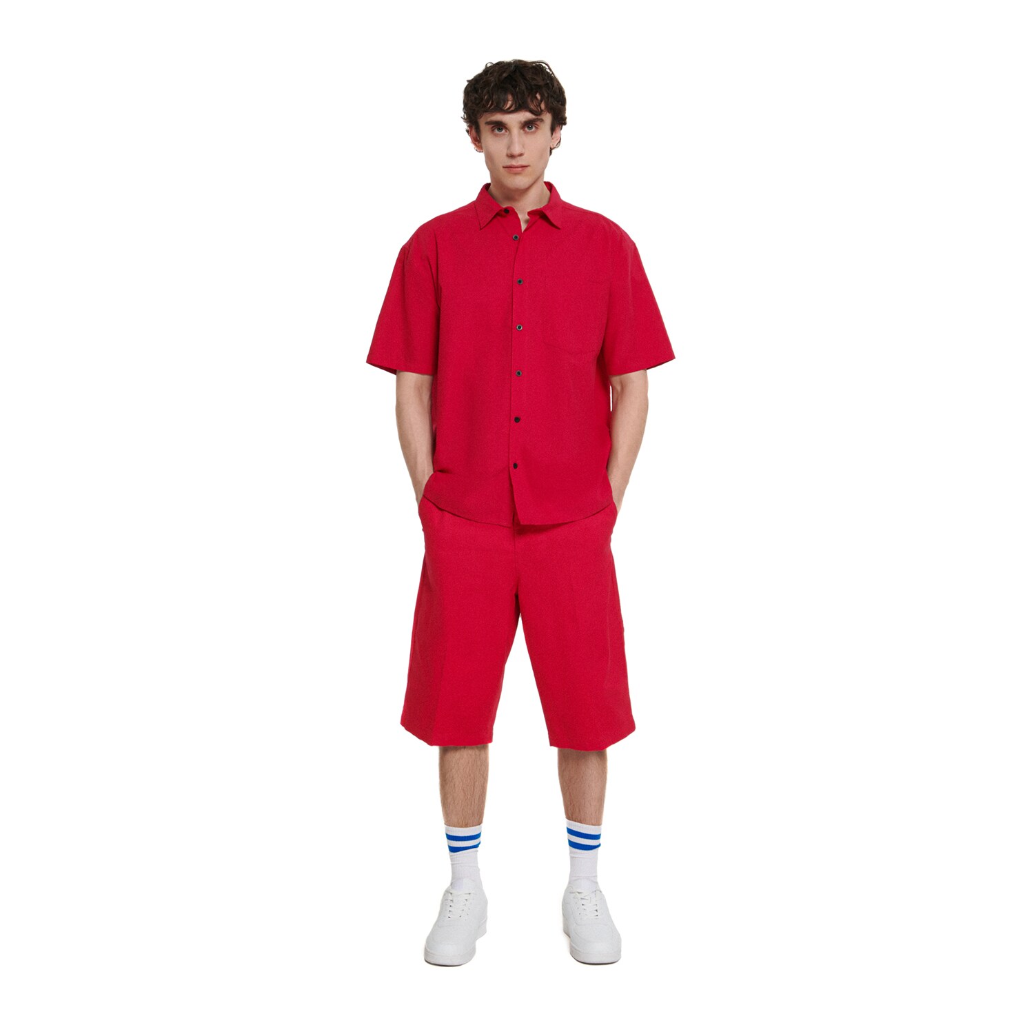 Cropp - Fuksjowe szorty chino - różowy