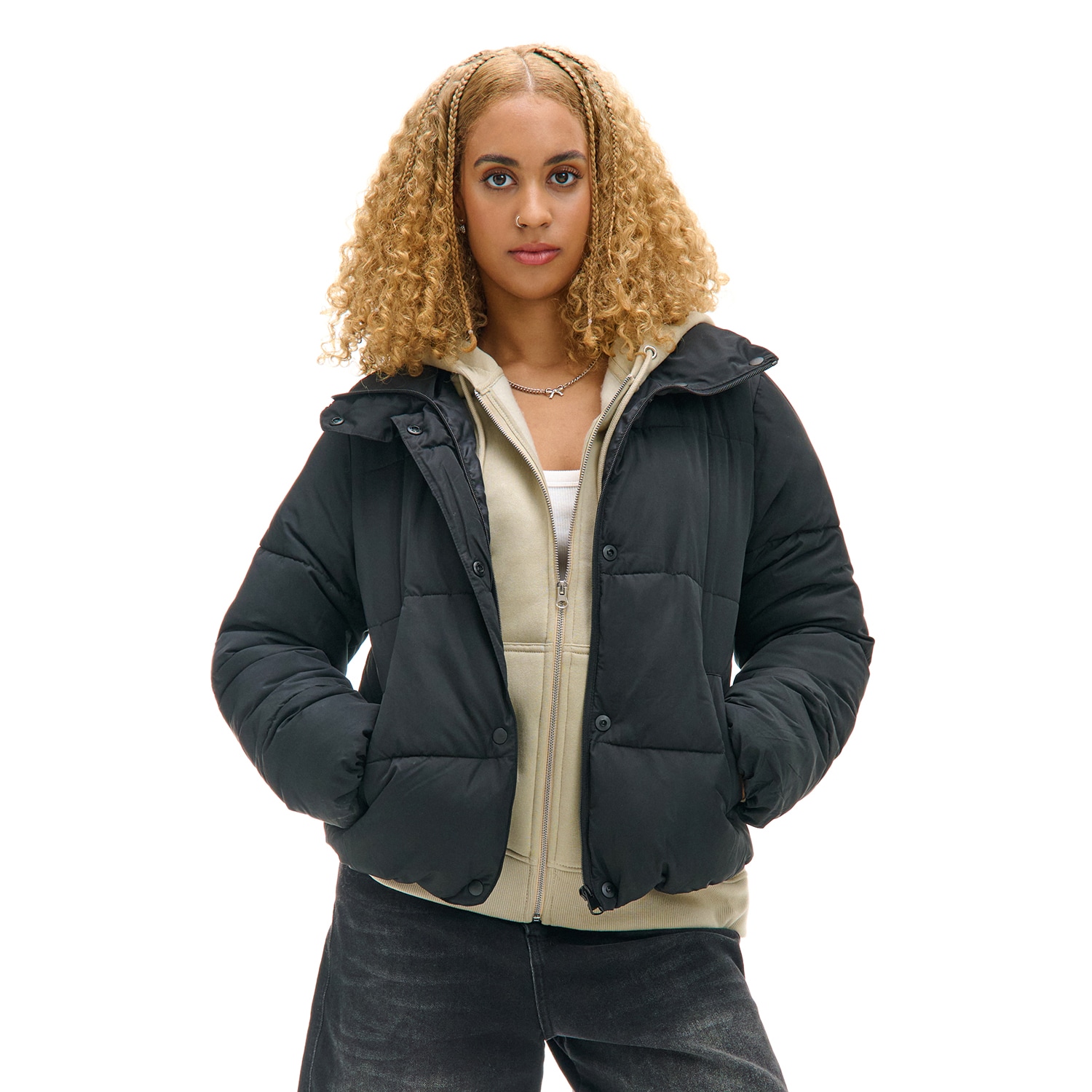 Cropp - Czarna kurtka puffer - czarny