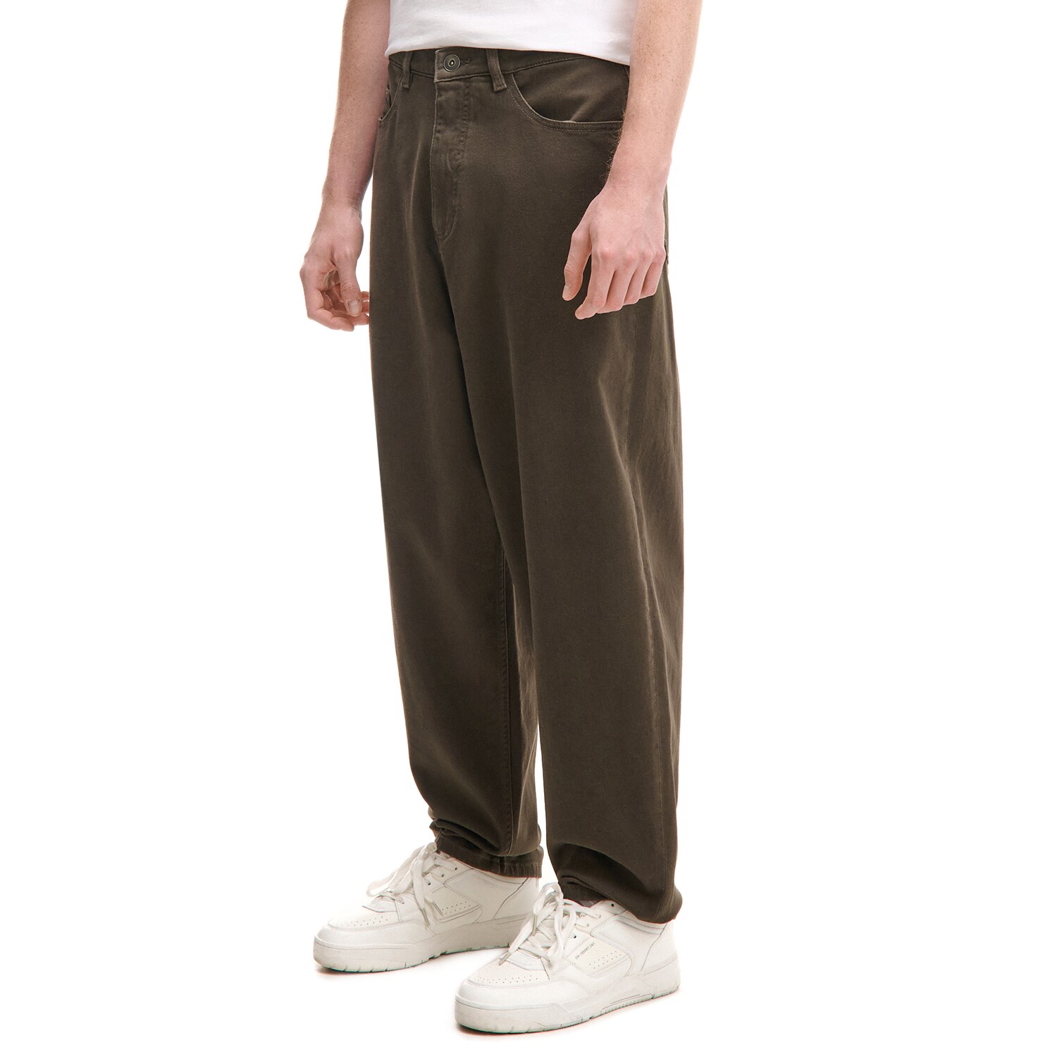 Cropp - Gładkie spodnie baggy loose - zielony