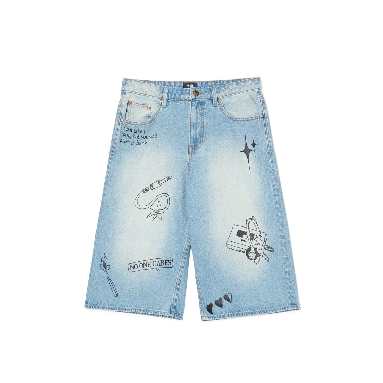 Cropp - Jeansowe szorty skater z efektem sprania - szary