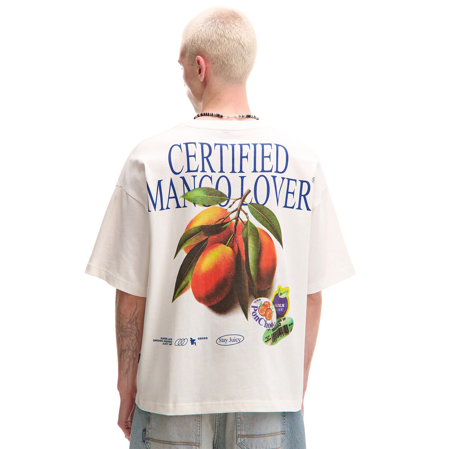 Cropp - T-shirt boxy z motywem mango - kremowy