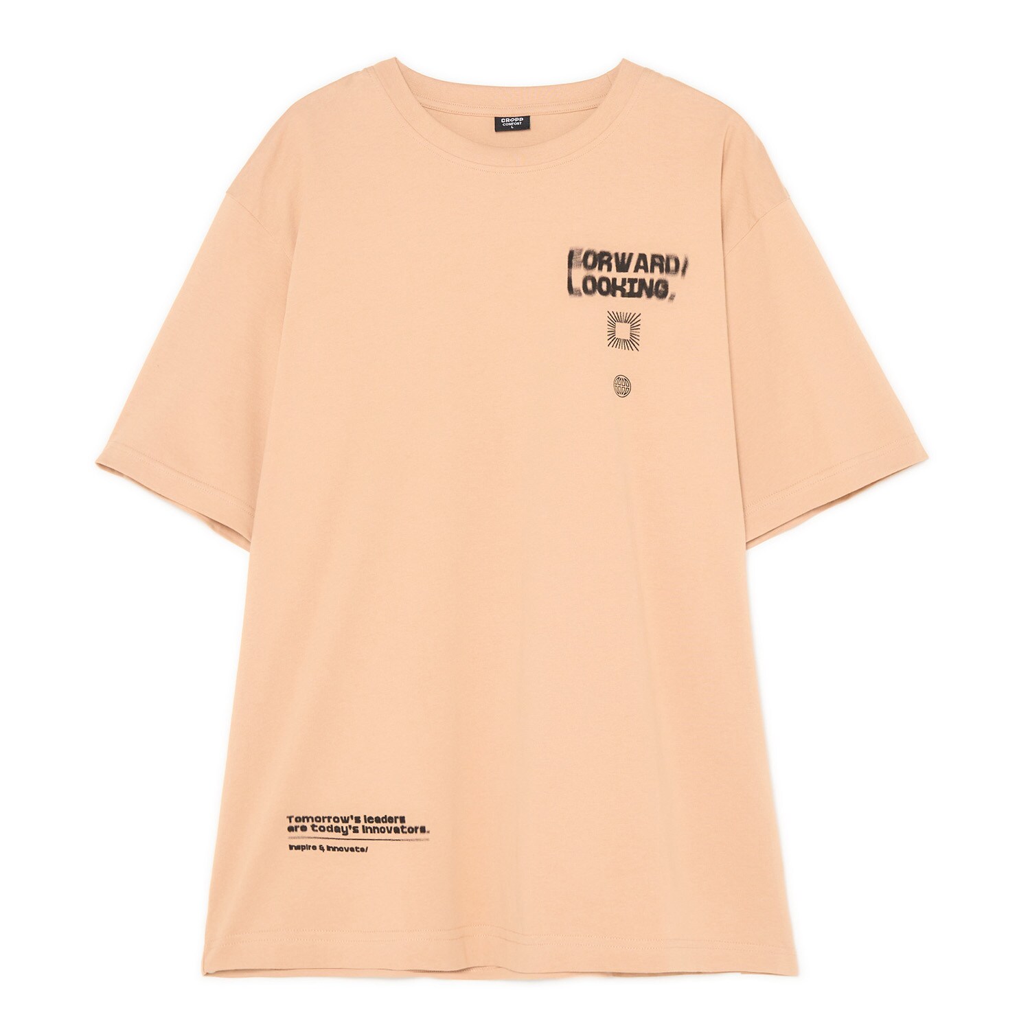 Cropp - T-shirt z rozmazanymi napisami - beżowy