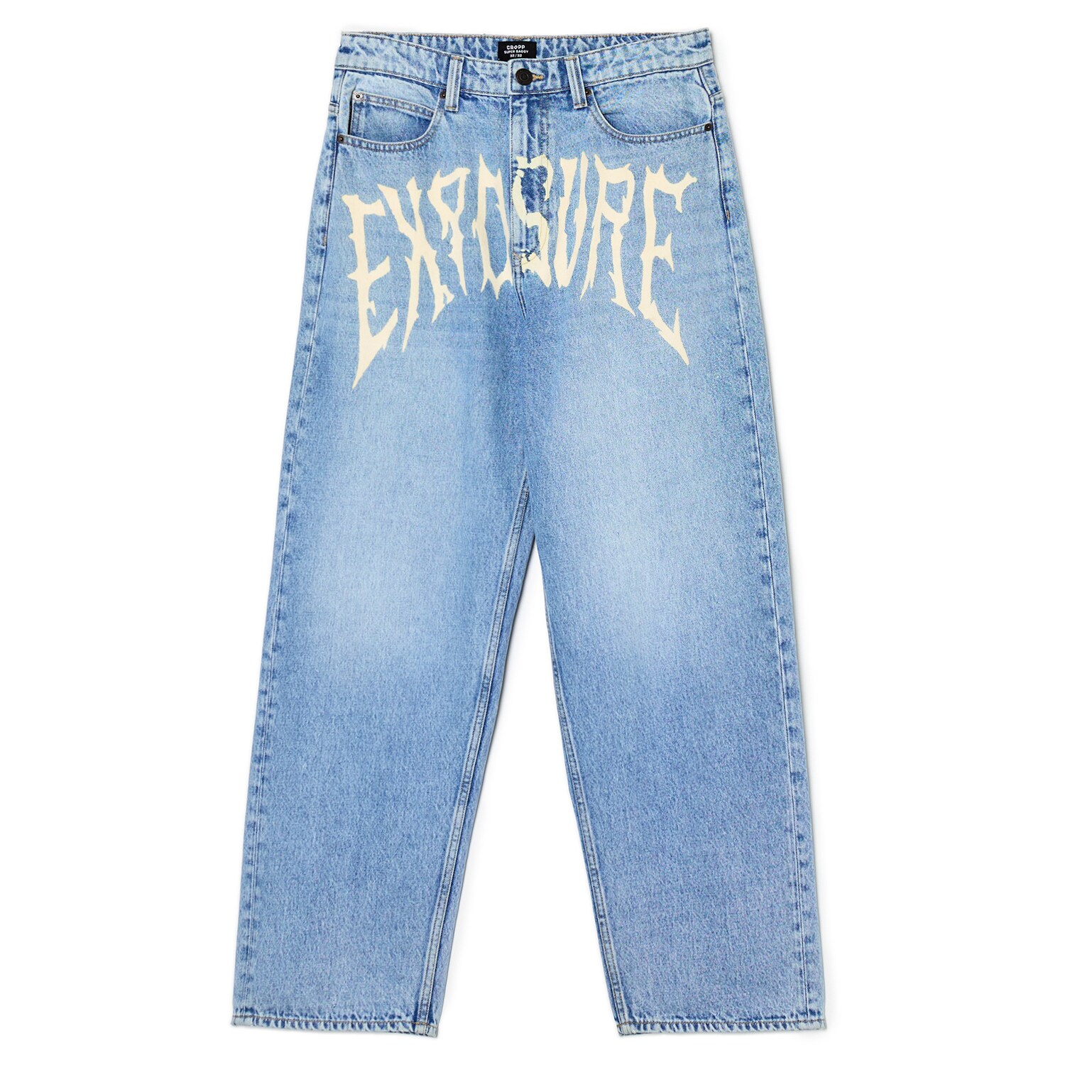 Cropp - Jeansy super baggy z napisem - niebieski
