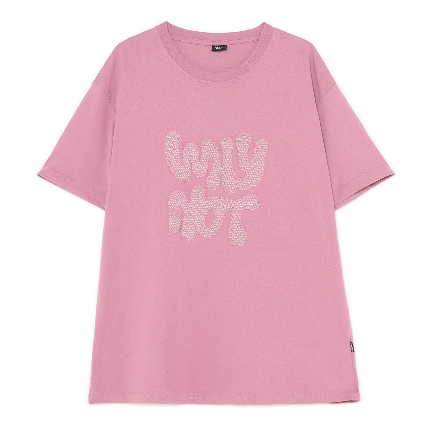 Cropp - Różowy T-shirt z tekstową naszywką - różowy