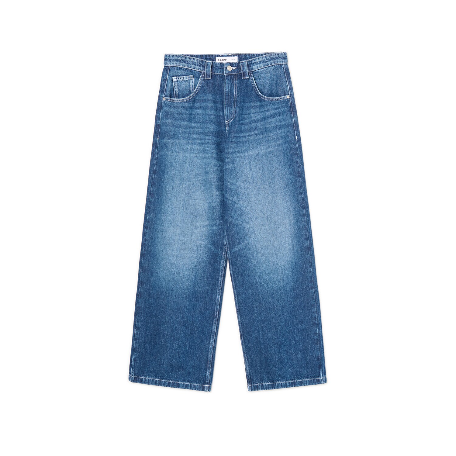 Cropp - Niebieskie jeansy baggy z haftem - granatowy