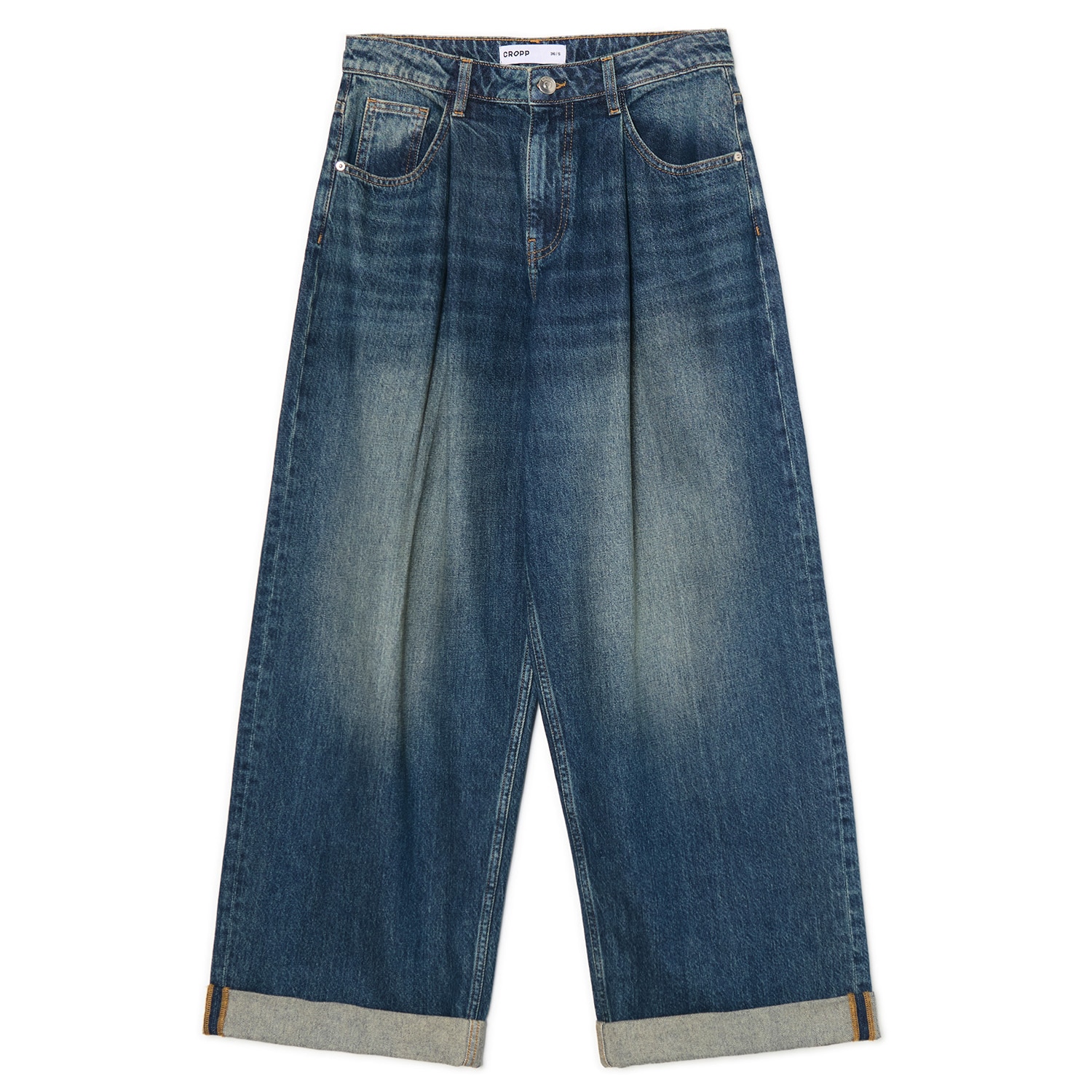 Cropp - Jeansy baggy oversize z podwinięciem - szary