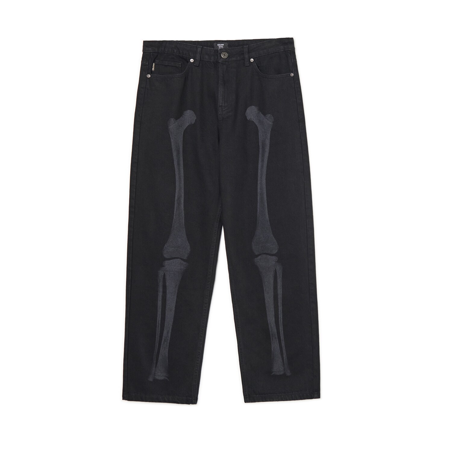 Cropp - Czarne jeansy baggy z nadrukiem - czarny