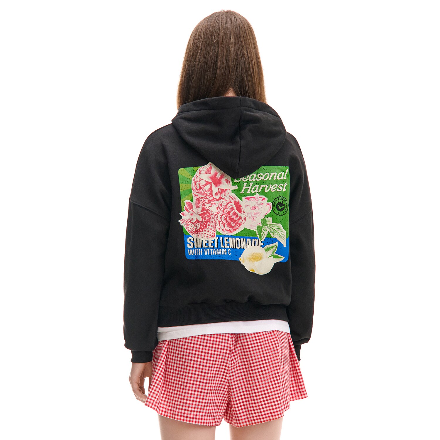 Cropp - Czarna bluza hoodie z kolorowymi nadrukami - czarny
