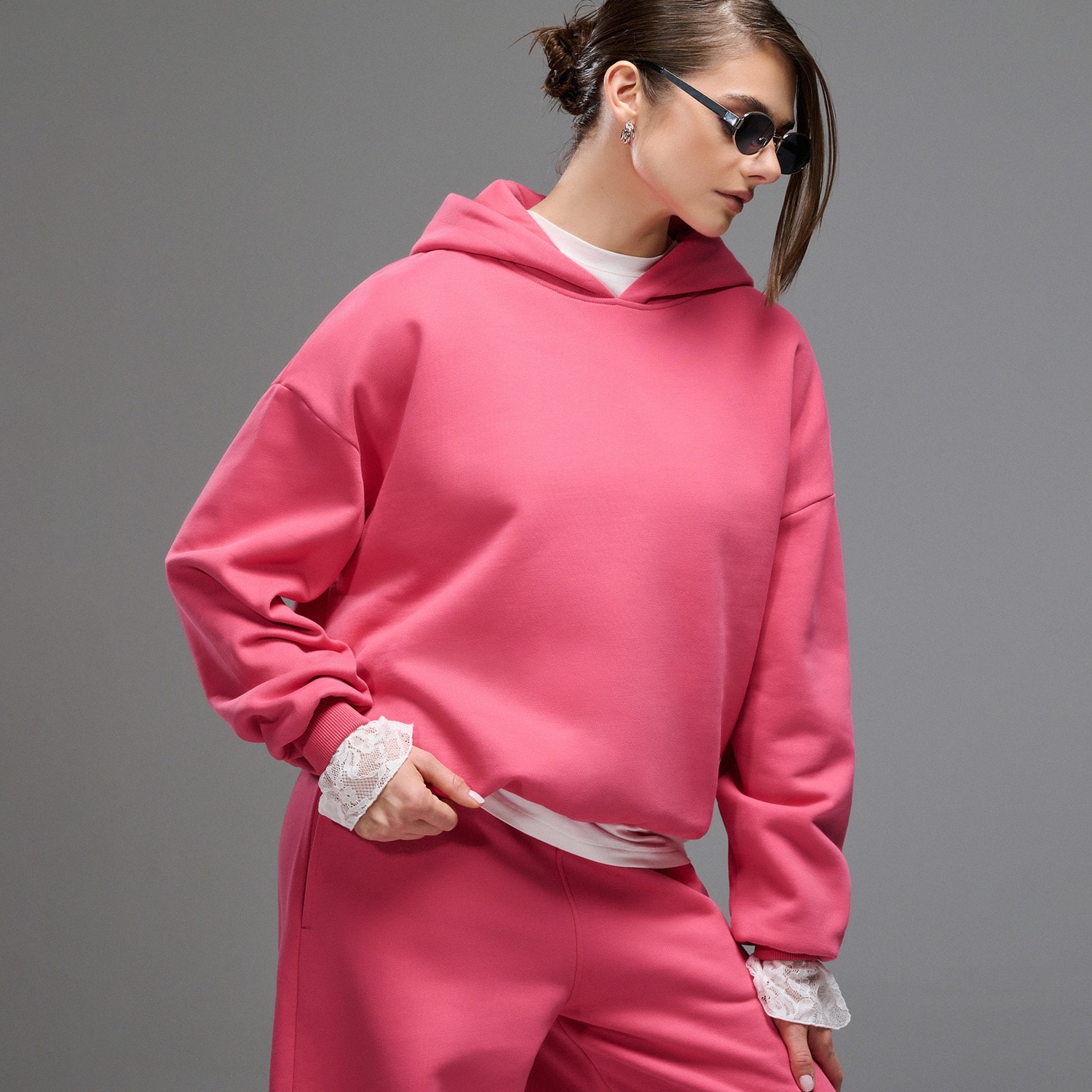 Cropp - Hanorac cu glugă basic - roz-trandafiriu