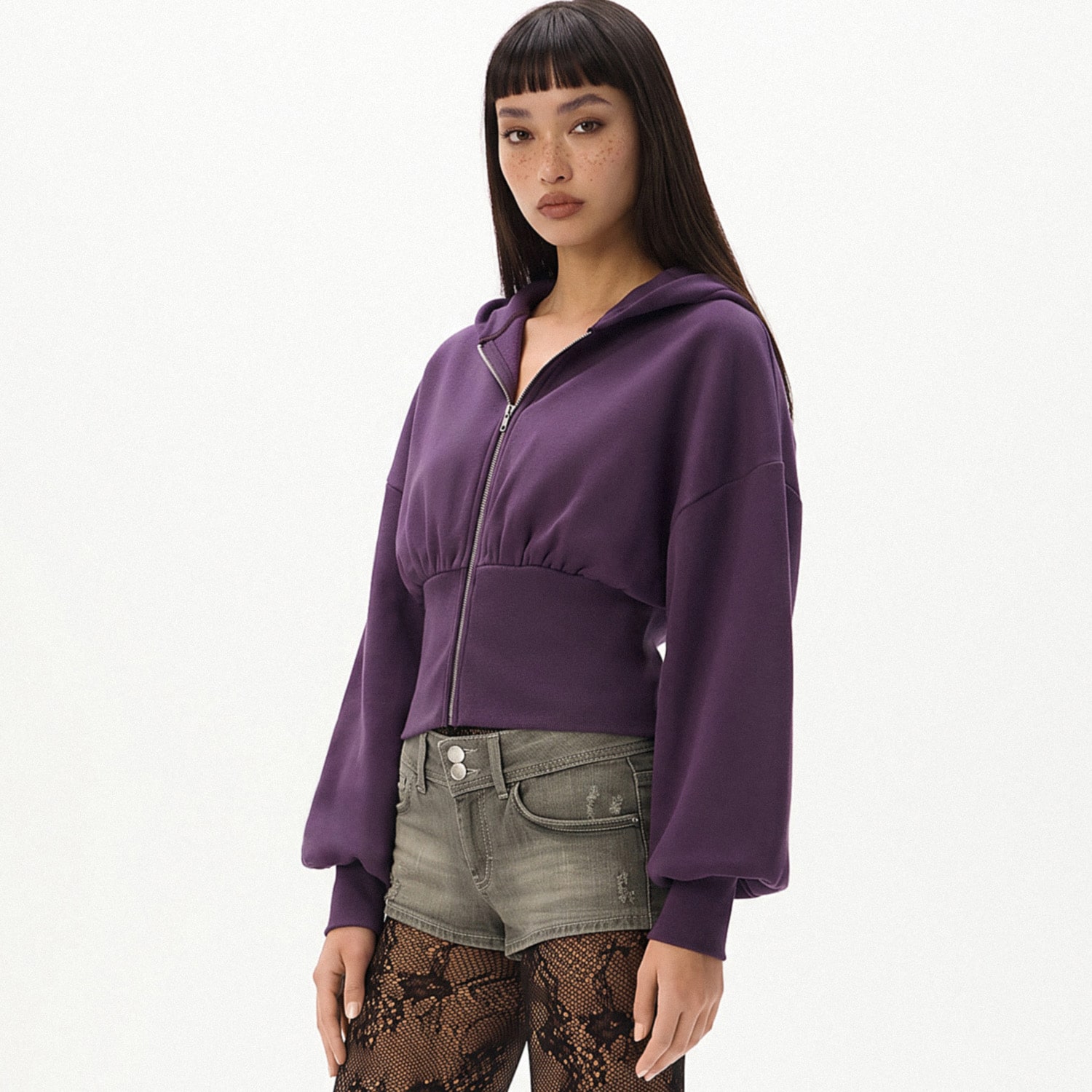 Cropp - Hanorac cu glugă și fermoar - violet-închis