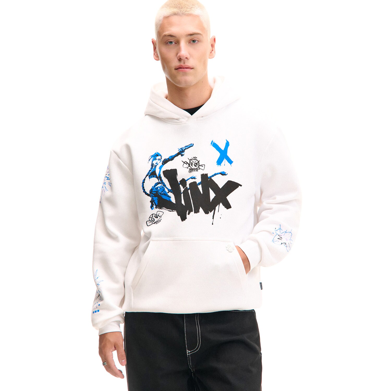 Cropp - Biela mikina s kapucňou Jinx Arcane - biela