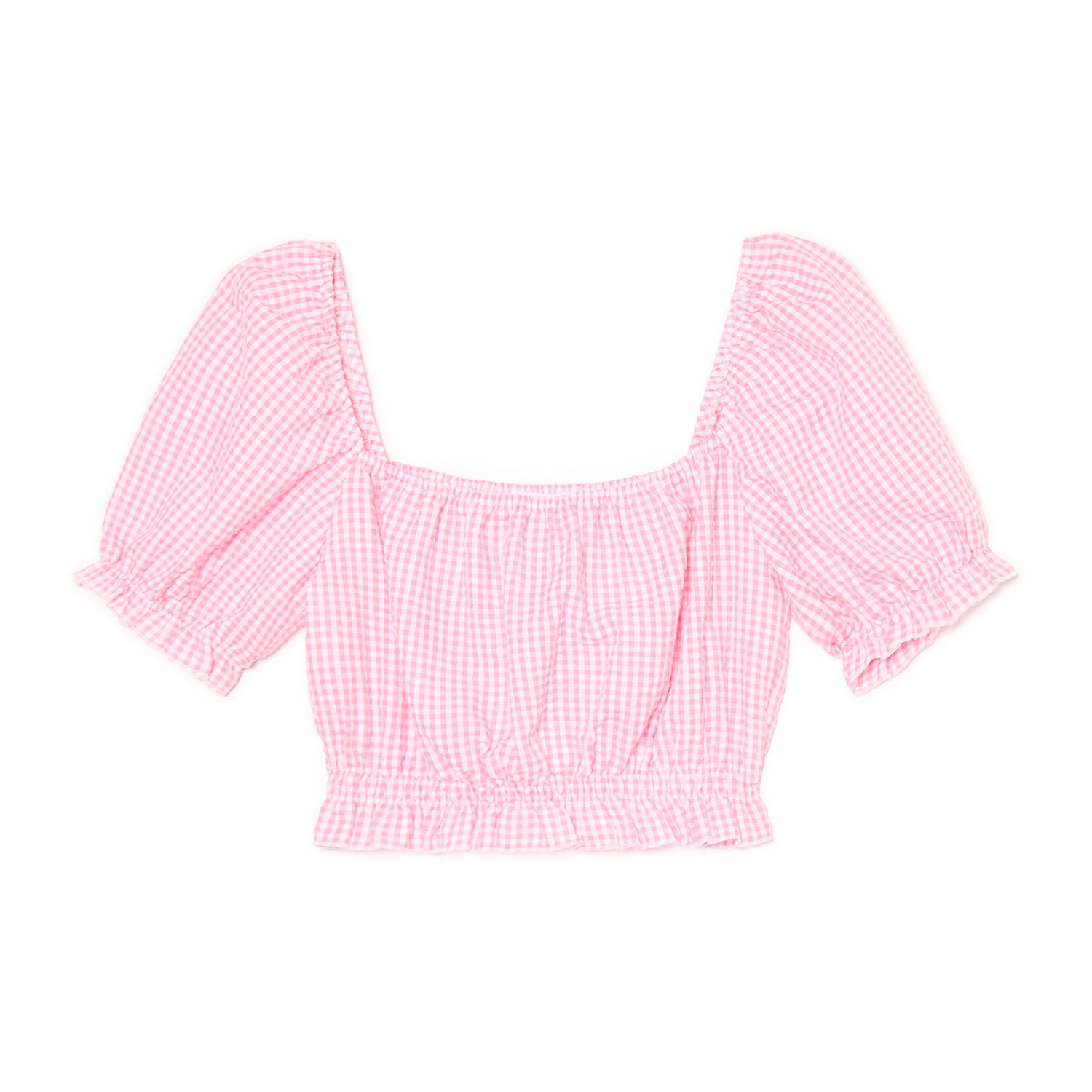 Cropp - Kockovaný crop top - pastelová ružová
