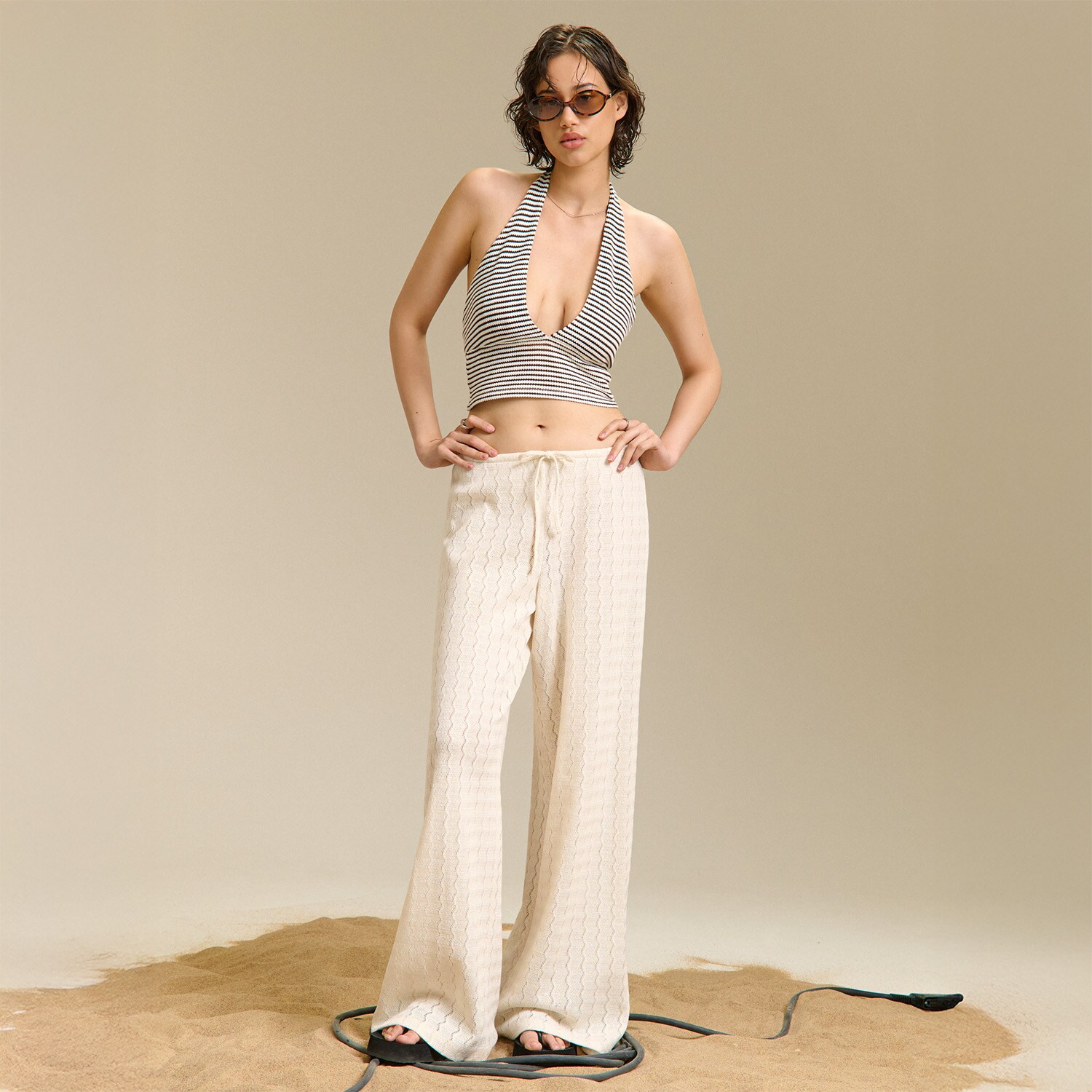 Cropp - Široké nohavice - krémová